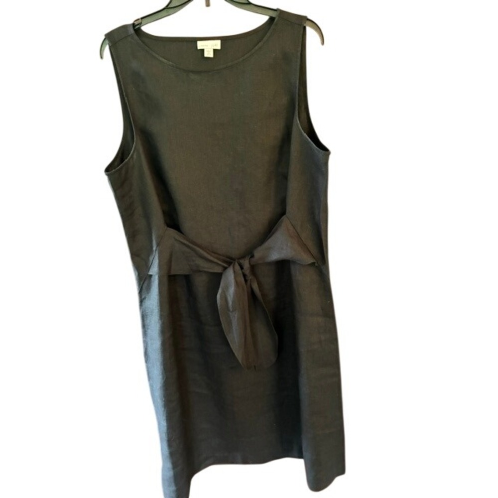 J. Jill Love Linen Shift Dress Women XL Petite Black Excellent Tie Sleeveless - Picture 8 of 8